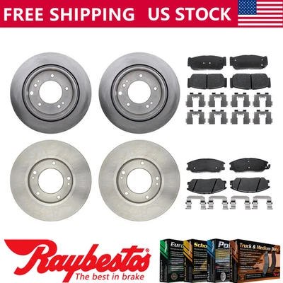 Rotores de freno delanteros traseros y pastillas de freno de cerámica Raybestos para Kia Sorento 2003-2006 Foto 1 de 4