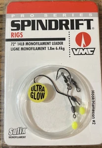 VMC Pro Series #SPDR2GLCH Spindrift Rig Hook #2 Glo Chartreuse 72" 14lb-NEW - Picture 1 of 2