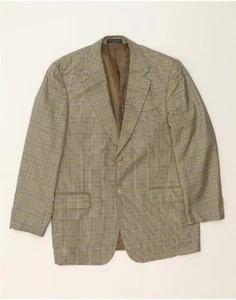 IZOD Mens 2 Button Blazer Jacket UK 40 Large Khaki Check BS04 - Picture 1 of 3