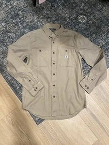Carhartt Shirt Mens Medium Tan Rugged Flex Relaxed Fit Button Down Workwear - Picture 1 of 3