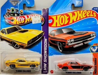 Hotwheels Lote de 2 - '71 Dodge Challengers Amarillo 2012 y Naranja 2024 Sellado Foto 1 de 4