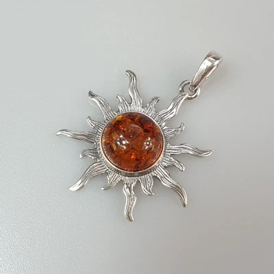 collana estiva ambra ciondolo solare, sole ambra baltica sole pendente - Immagine 1 di 4