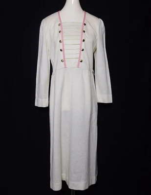 Vintage Womens LESLIE FAY For Lord and Taylor White & Pink Sweater Midi Dress 14 - Image 1 of 4