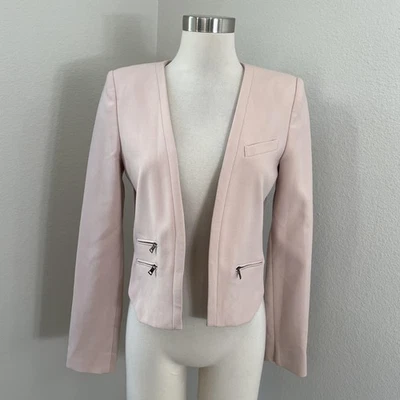 Blazer BCBGMAXAZRIA Mujer Pequeño Desnudo Rosa Frente Abierto Chaqueta Corta Foto 1 de 4