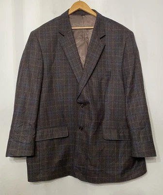 Oak Hill Blazer Sport Coat Big Tall 54 Long Brown Blue Plaid REDA Italian Wool - Image 1 of 4