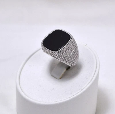 ANELLO IN ARGENTO 925 RODIATO ONICE REGOLABILE  16 x 16 mm              AGNK 025 - Immagine 1 di 3