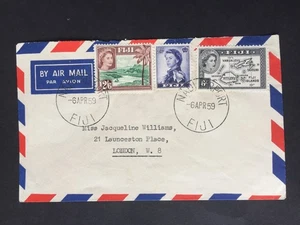 FIJI 1959 2½d + 6d + 2/6d ON COVER NADI AIRPORT PMK TO LONDON - Picture 1 of 2