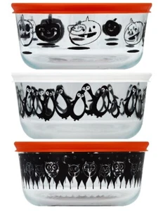 1 Pyrex HALLOWEEN 4 Cup / 1 Qt Glass Storage CHOICE: PUMPKINS PENGUINS or OWLS - Picture 1 of 4