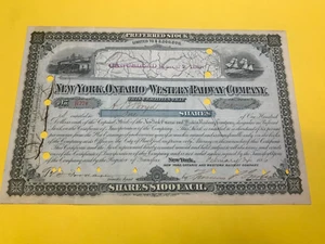 Acciones NewYork Ontario Western Railway Company CERTIFICADO DE STOCK DE EE. UU. (10 - Imagen 1 de 2