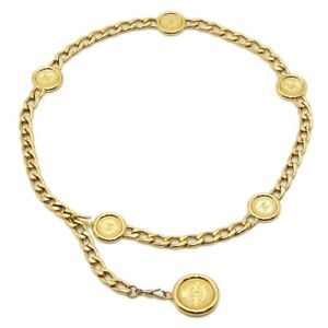 CHANEL Gold-tone Logo Coco Mark Charm Chain Belt Vintage Women "30 Y1794