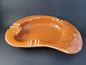 VTG Ceramic Ashtray Orange White Glaze Kidney Shape 50s 60s Mid Century 14" - Picture 1 of 5