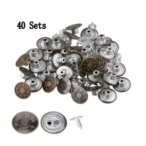 40 Set 17mm Metal Jeans Button Denim Tack Snap Rivet Clip Repair AU - Picture 1 of 12