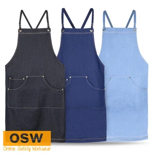 HOSPITALITY CAFE HIPSTER KITCHEN CROSS-BACK BIB DENIM APRON - NAVY/BLACK/BLUE - Picture 1 of 5