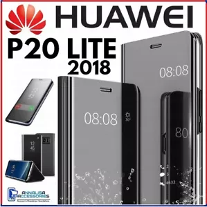 COVER FLIP PER HUAWEI P20 LITE 2018 CUSTODIA A LIBRO CLEAR VIEW 360° NERA - Foto 1 di 12
