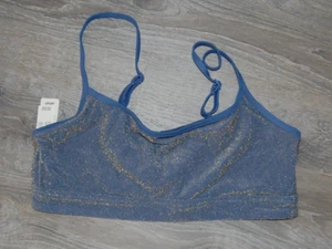 Aerie NWT Blue Gold Sparkle Straight Scoop Bikini Top UPF 50 Size XL - Picture 1 of 2