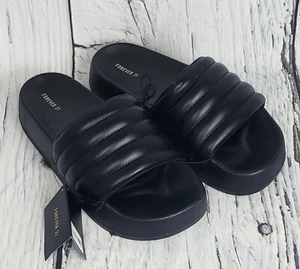 Forever 21 Women's Quilted Slide Sandals Shoes Slippers Open Toe Slip-on Black 8 - Picture 1 of 12