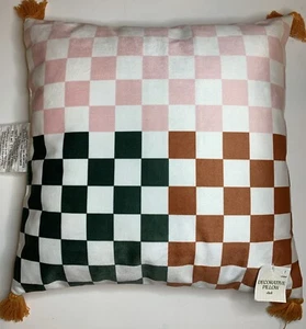 Reversible Embroidered Throw Pillow Checkered 14''x14'' - Picture 1 of 3
