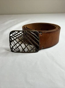 Cinturón Linea Pelle Mujer Mediano Marrón Cuero Genuino Dorado Boho Árbol Hebilla LP684 - Imagen 1 de 6