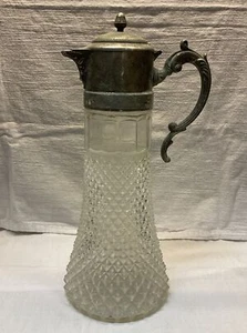 Jarra decantadora superior chapada en plata de vidrio con punta de diamante vintage 14" X 5,5" - Imagen 1 de 8