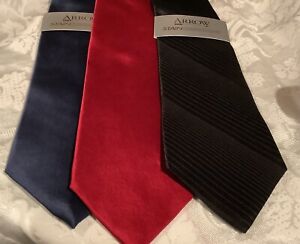 Lot de 3 ~ FLÈCHE ~ Cravate 100 % soie pour hommes résistante aux taches bleu massif/rouge/noir