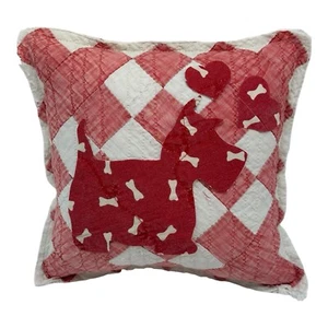 NEW Handmade Scottie Dog & Hearts Valentine Pillow Vintage Quilt Old Chenille - Picture 1 of 9