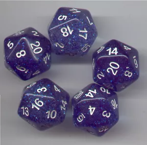 RPG Dice Set of 5 D20 - Glitter Blue - Picture 1 of 1