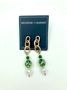 Pendientes Nordstrom Melrose And Market - Tono dorado con cuentas de vidrio verde - Imagen 1 de 2
