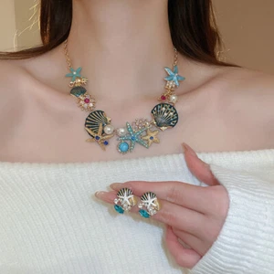 Seestern Muschel Halskette Perlen Strand Maritim Statement Latz Schmuck Kette - Bild 1 von 6