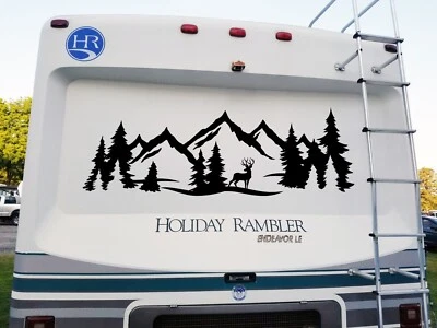 Escena del bosque de Deer Mountain | Remolque de viaje con gráficos para autocaravana cámper | Pegatina troquelada Foto 1 de 4