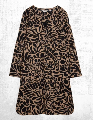 Ex White Stuff Women’s ¾ Sleeve Cotton Jersey Shift Dress in Black Multi - Image 1 of 4