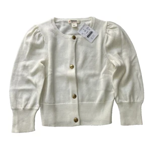 J Crew Crewcuts Girls Puff Sleeve Cardigan Sweater Size XXS Cream Button Up - Picture 1 of 5