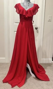 $268 Yumi Kim Women's Red Ruffle Maxi Wrap, Red Gown Dress Size S - Picture 1 of 10