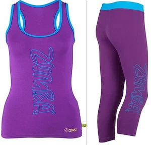 ZUMBA FITNESS CAPRI LEGGINGS Capris & RACERBACK Top Tank~2Pc.Set! Yoga Dance S M - Picture 1 of 7