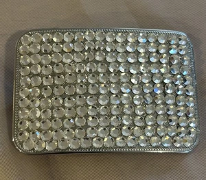 Fibbia per cintura donna vintage Silvertone con razzle abbagliante strass scintillanti USA - Foto 1 di 15