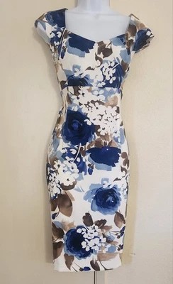 Vestido mediano azul floral Connected Apparel para mujer talla 12 Foto 1 de 4