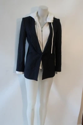 Blazer con capucha Alice + Olivia Skye para mujer negro, blanco a rayas XS Foto 1 de 4