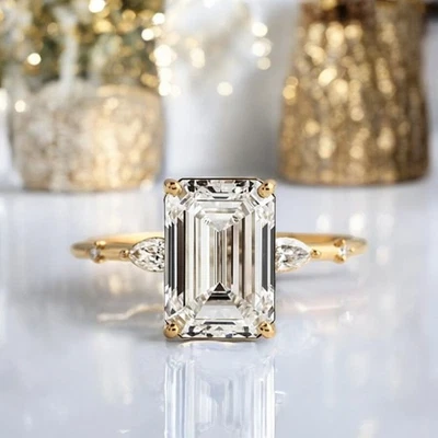 Anel de ouro amarelo 14k diamante esmeralda cultivada em laboratório 2,7 quilates com certificação IGI tamanho 7 8 - Imagem 1 de 4