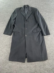 Vintage Barneys New York Overcoat 44L Black Wool Tweed Loro Piana Fabric Italy - Picture 1 of 16