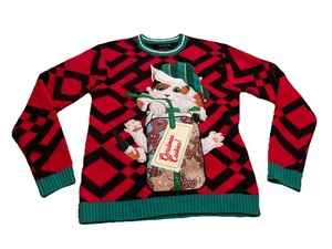 Blizzard Bay Cat Christmas Sweater Small Plaid Cookies Pocket Ugly Xmas Unisex - Picture 1 of 13