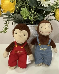 Vintage 1990 Gund Curious George Mascot Plush 5" Mini Stuffed Animal Denim & Red - Picture 1 of 8