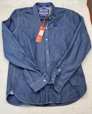 Camisa con botones Super Dry London para hombre XL azul índigo manga larga Foto 1 de 4