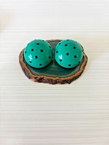 Vintage Statement Chunky Ohrringe grün schwarz gepunktet rund Retro 80er - Bild 1 von 7