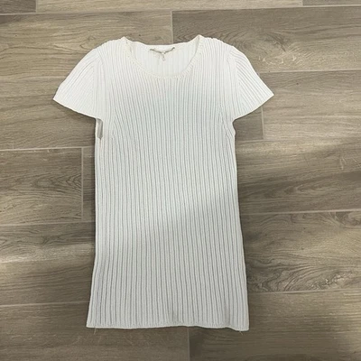MAJE Ribbed White Short Sleeve Skinny Shirt Top Size 2 Minimalist - Image 1 of 4