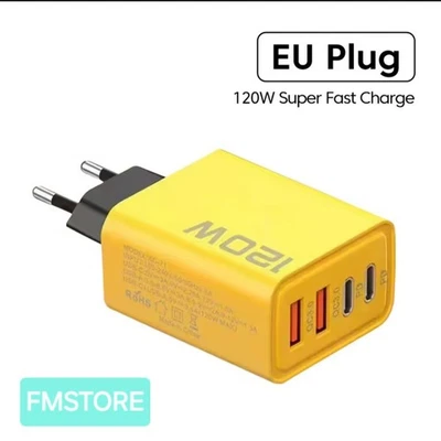 Caricabatterie 120W da parete, Caricatore Multiporta USB e Type C 4 Porte Giallo - Immagine 1 di 3