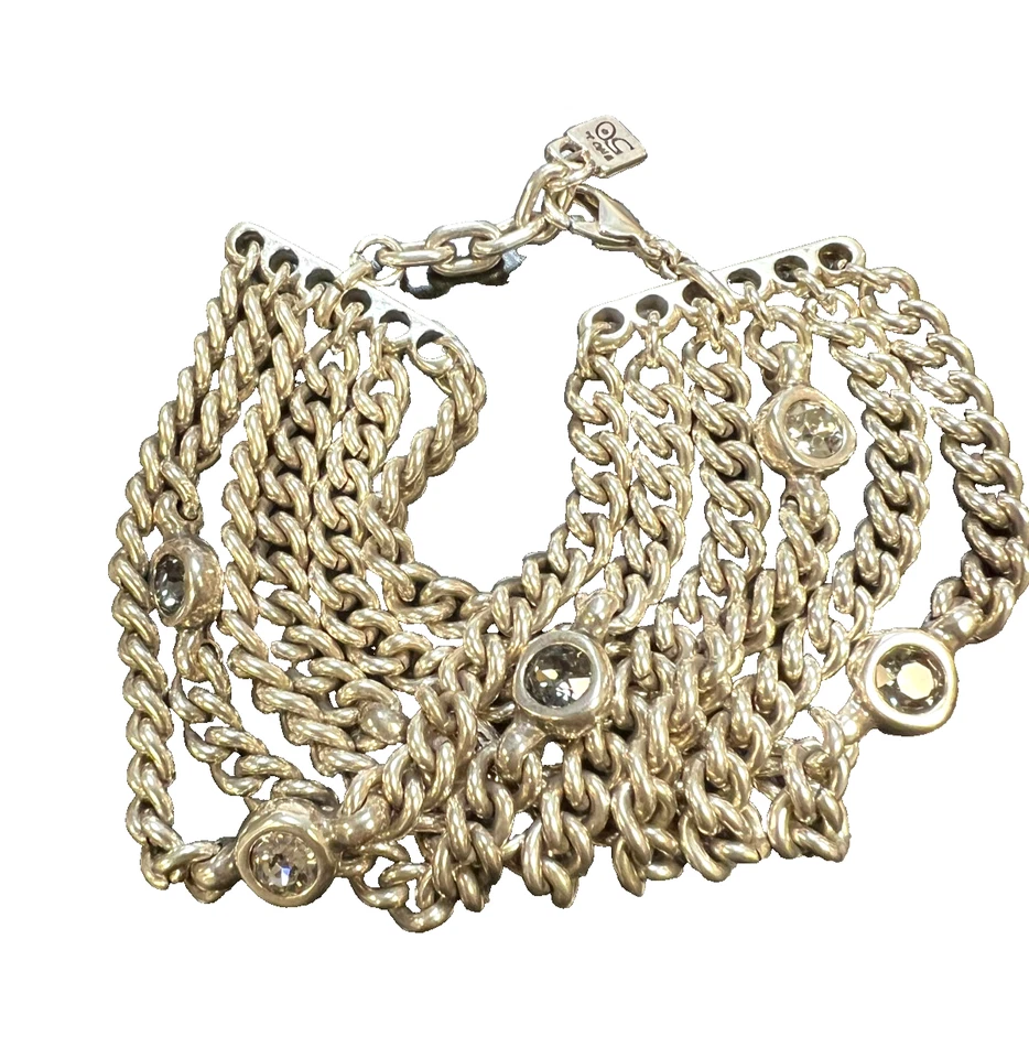 Juego de bisel pulsera multi cadena tono plata UNO de 50 detalles de cristal 8 1/4 pulgadas Foto 1 de 4