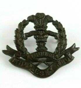 WW1 Middlesex Regiment Bronze Officers OSD cap badge - 2 Lugs to Rear - Foto 1 di 3