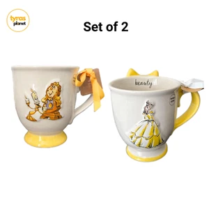 Disney Beauty The Beast Mugs (Set of 2) - Lumiere, Cogsworth, Princess Belle NEW - Picture 1 of 7