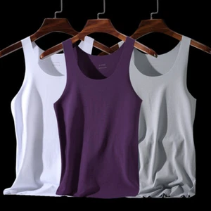 Men Ice Silk Tank Solid Tops Summer V-neck Sleeveless Vests No Trace Elastic - Bild 1 von 16