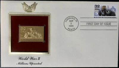 1995 World War II Millions Uprooted FDI FDC 22kt Gold Stamp Replica    - Image 1 of 4
