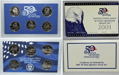 2001 Proof State Quarter Set Gem DCAM (Clad) -  (OGP) 5 coins Cover